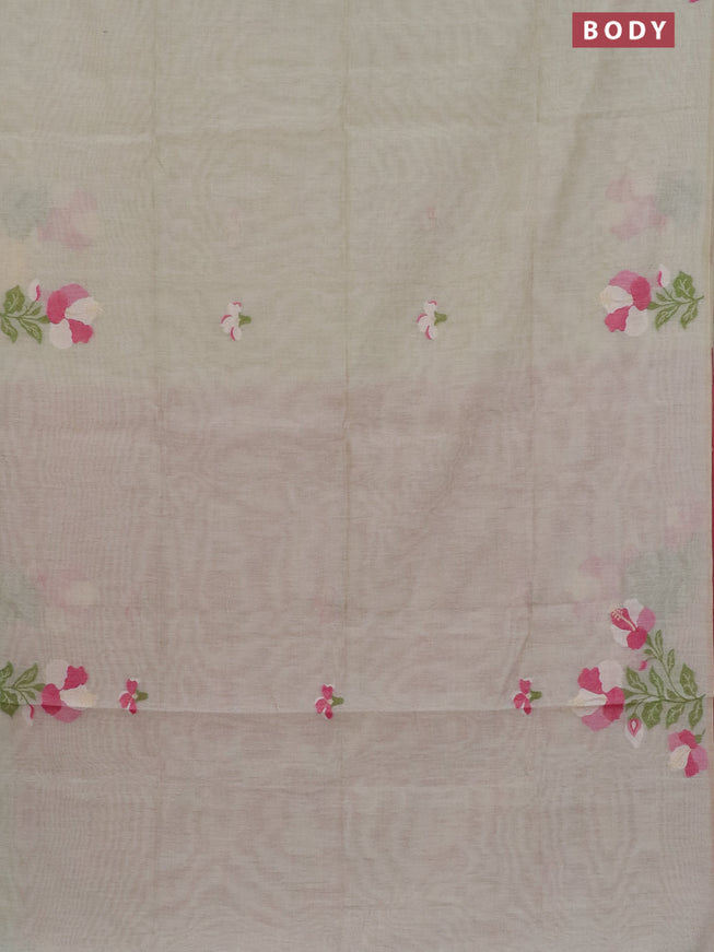 Munga cotton saree mild pista green and pink with thread & zari woven floral buttas in borderless style