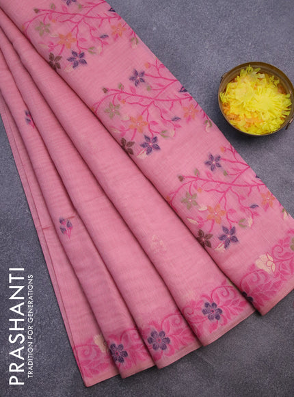 Munga cotton saree peach pink with thread & zari woven floral buttas and thread woven border