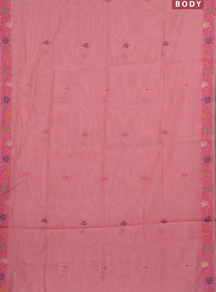 Munga cotton saree peach pink with thread & zari woven floral buttas and thread woven border