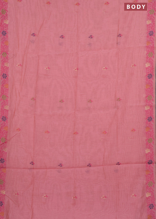 Munga cotton saree peach pink with thread & zari woven floral buttas and thread woven border