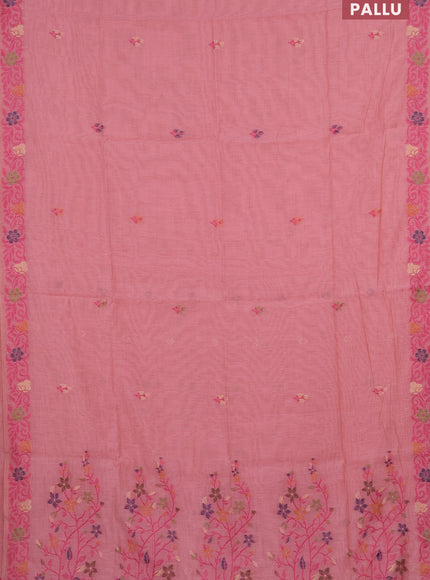 Munga cotton saree peach pink with thread & zari woven floral buttas and thread woven border