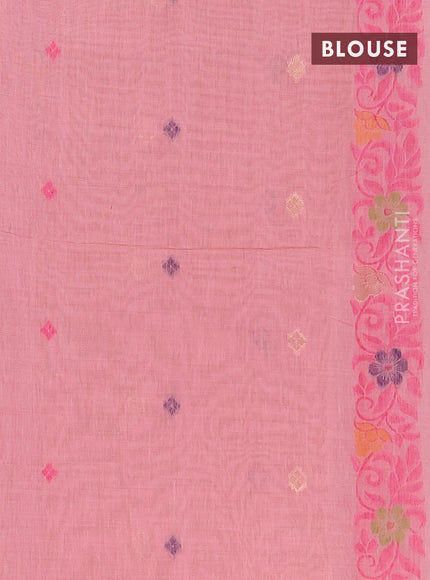 Munga cotton saree peach pink with thread & zari woven floral buttas and thread woven border