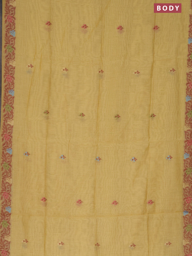 Munga cotton saree yellow with thread & zari woven floral buttas and thread woven border