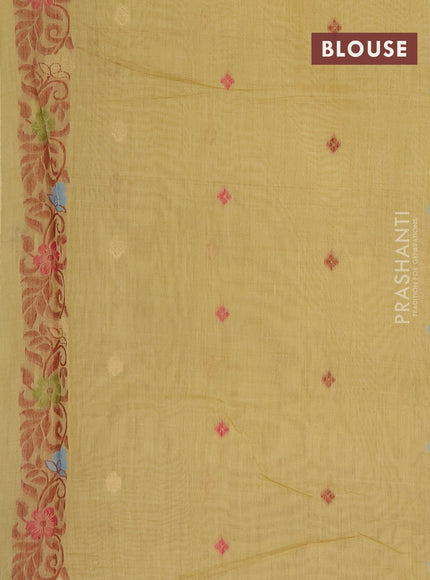 Munga cotton saree yellow with thread & zari woven floral buttas and thread woven border