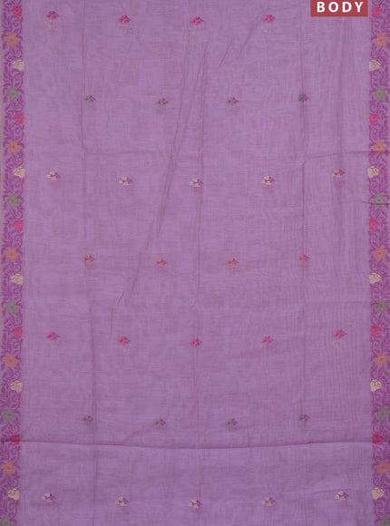 Munga cotton saree lavender shade with thread & zari woven floral buttas and thread woven border