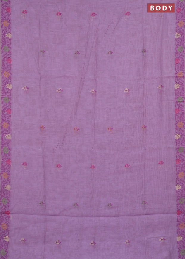 Munga cotton saree lavender shade with thread & zari woven floral buttas and thread woven border