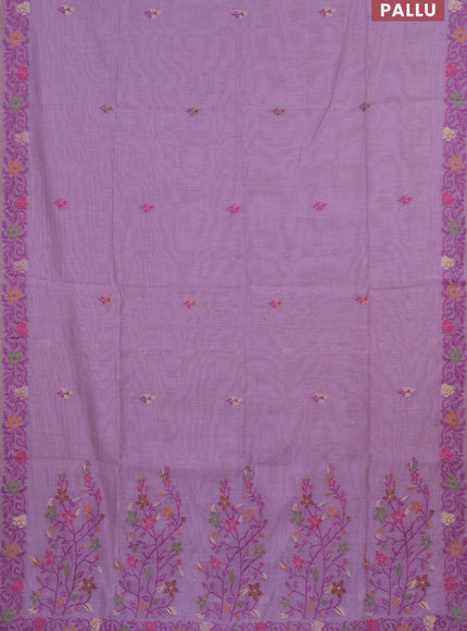 Munga cotton saree lavender shade with thread & zari woven floral buttas and thread woven border