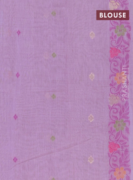 Munga cotton saree lavender shade with thread & zari woven floral buttas and thread woven border