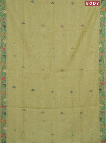 Munga cotton saree pista green with thread & zari woven floral buttas and thread woven border