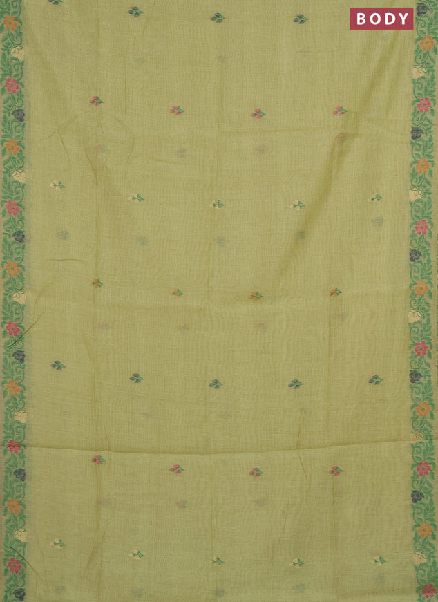 Munga cotton saree pista green with thread & zari woven floral buttas and thread woven border