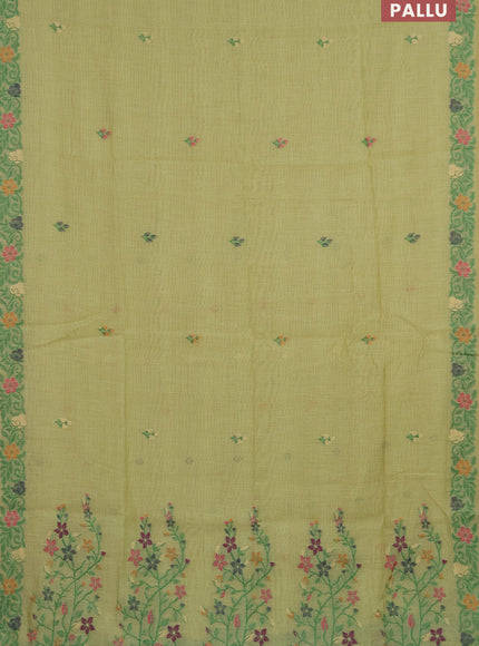 Munga cotton saree pista green with thread & zari woven floral buttas and thread woven border