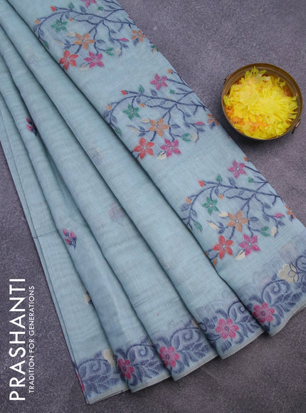 Munga cotton saree pastel green shade with thread & zari woven floral buttas and thread woven border