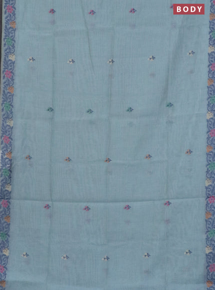 Munga cotton saree pastel green shade with thread & zari woven floral buttas and thread woven border