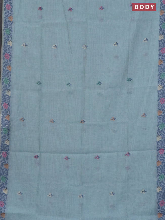 Munga cotton saree pastel green shade with thread & zari woven floral buttas and thread woven border