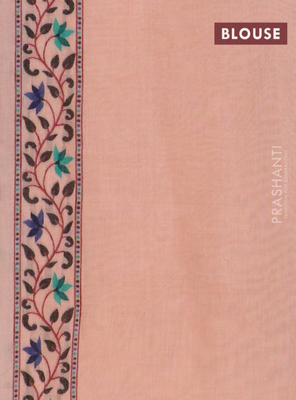 Munga cotton saree pastel peach orange with allover thread weaves and thread woven border