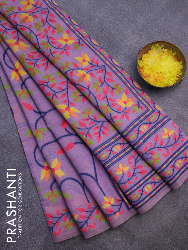 Munga cotton saree lavender shade with allover thread weaves and thread woven border