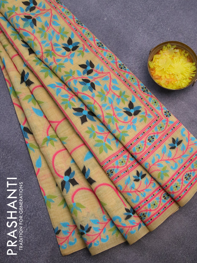 Munga cotton saree yellow with allover thread weaves and thread woven border