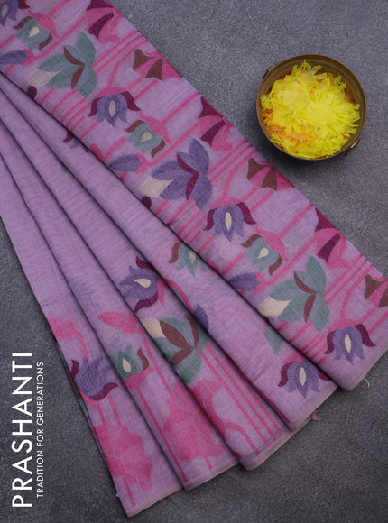 Munga cotton saree lavender shade with thread & zari woven buttas and long thread woven border