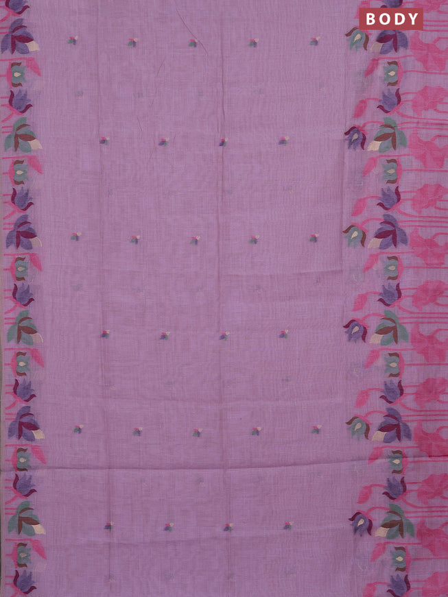 Munga cotton saree lavender shade with thread & zari woven buttas and long thread woven border