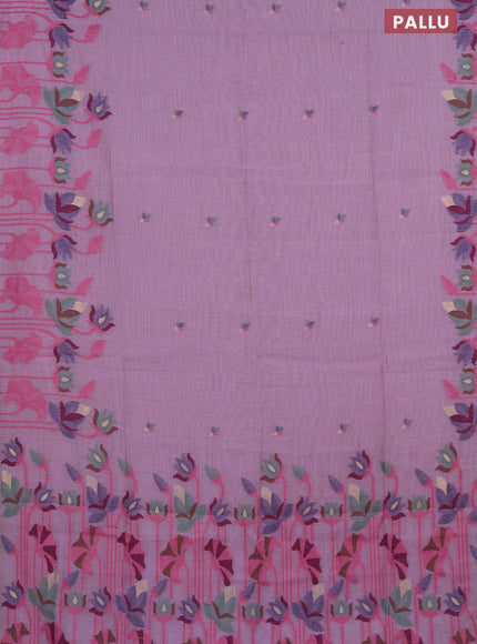 Munga cotton saree lavender shade with thread & zari woven buttas and long thread woven border