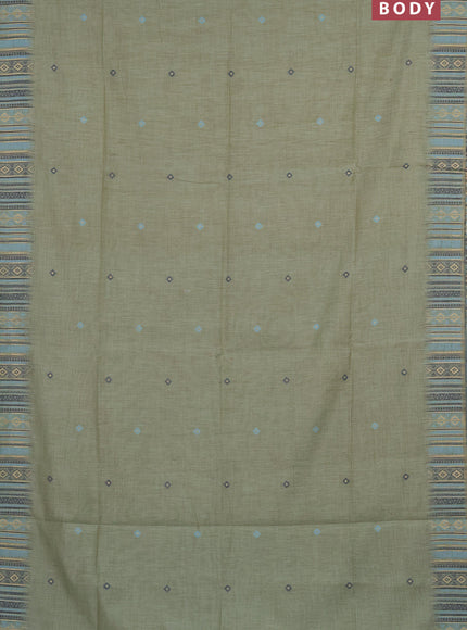 Munga cotton saree pastel green and blue with thread woven buttas and thread & zari woven border