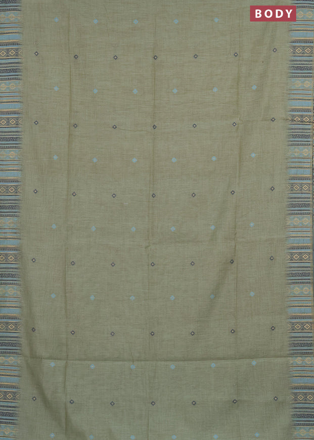 Munga cotton saree pastel green and blue with thread woven buttas and thread & zari woven border