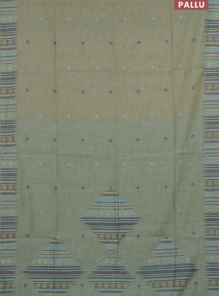 Munga cotton saree pastel green and blue with thread woven buttas and thread & zari woven border