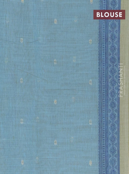 Munga cotton saree pastel green and blue with thread woven buttas and thread & zari woven border