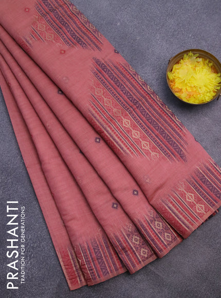 Munga cotton saree pastel peach and maroon with thread woven buttas and thread & zari woven border