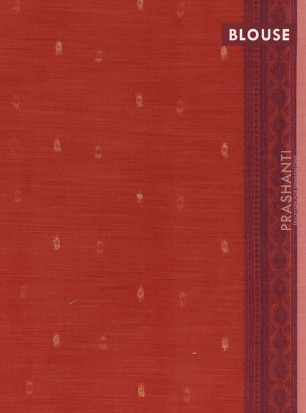 Munga cotton saree pastel peach and maroon with thread woven buttas and thread & zari woven border