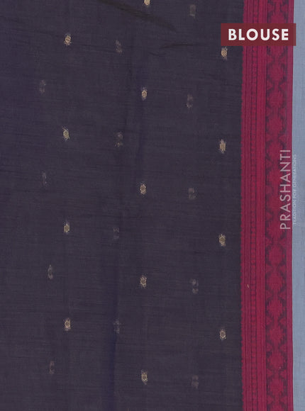 Munga cotton saree bluish grey and dark blue with thread woven buttas and thread & zari woven border