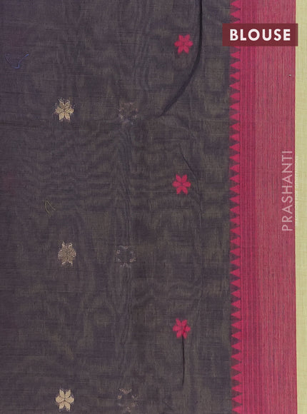 Munga cotton saree pista green and navy blue with thread woven buttas in borderless style