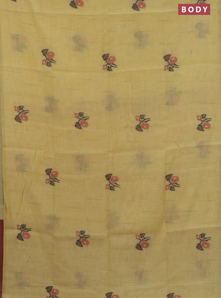 Munga cotton saree yellow with thread woven buttas in borderless style