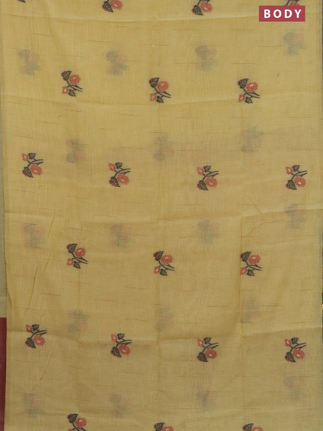 Munga cotton saree yellow with thread woven buttas in borderless style