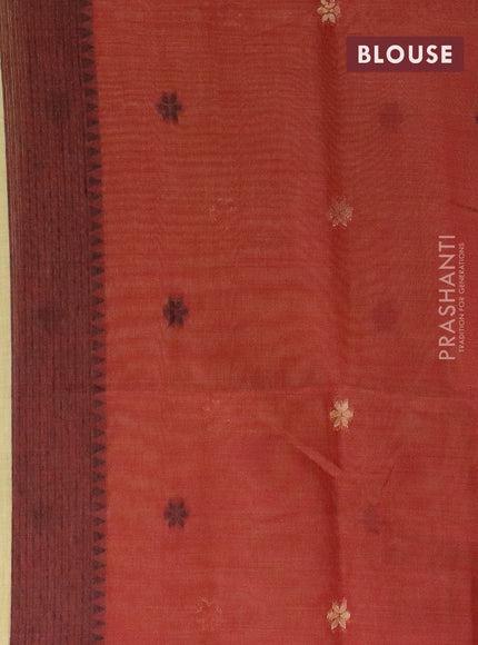 Munga cotton saree yellow with thread woven buttas in borderless style