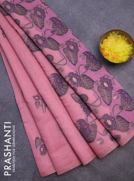 Munga cotton saree peachpink with thread woven buttas in borderless style