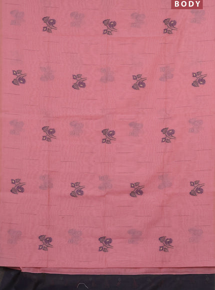 Munga cotton saree peachpink with thread woven buttas in borderless style