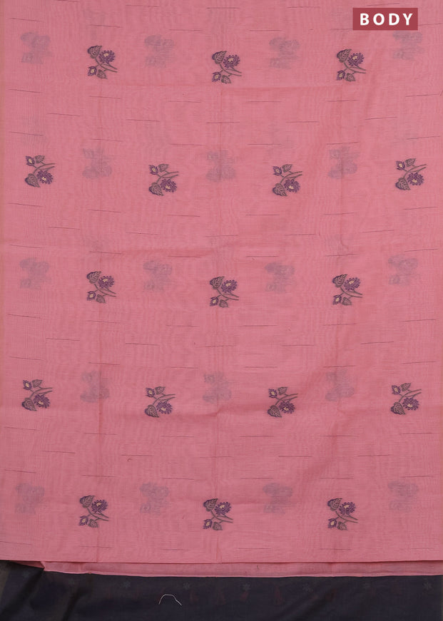 Munga cotton saree peachpink with thread woven buttas in borderless style