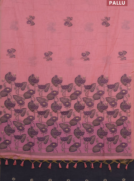 Munga cotton saree peachpink with thread woven buttas in borderless style