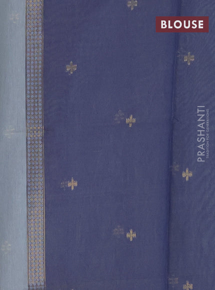 Munga cotton saree pastel green shade and dark blue with thread & zari woven buttas in borderless style