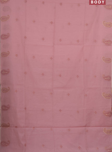 Munga cotton saree pastel pink and pastel brown with thread & zari woven buttas in borderless style