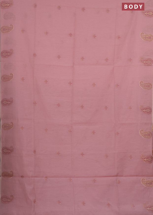 Munga cotton saree pastel pink and pastel brown with thread & zari woven buttas in borderless style