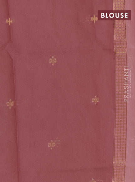 Munga cotton saree pastel pink and pastel brown with thread & zari woven buttas in borderless style