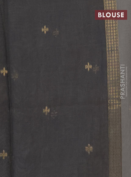 Munga cotton saree grey and black with thread & zari woven buttas in borderless style