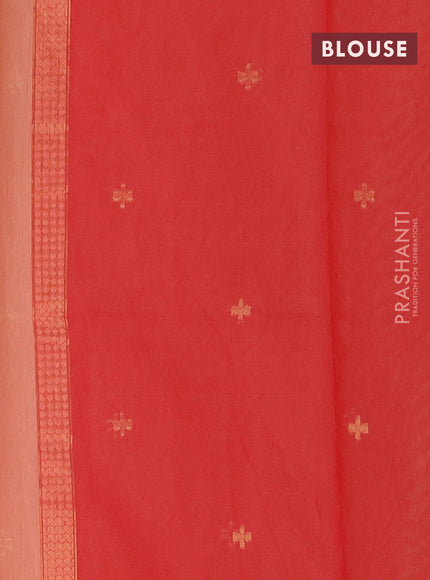 Munga cotton saree peach orange and red with thread & zari woven buttas in borderless style