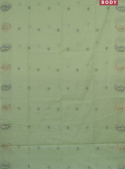 Munga cotton saree pista green and peacock green with thread & zari woven buttas in borderless style