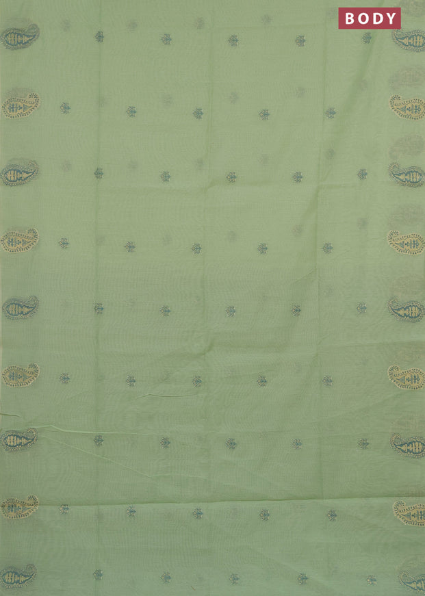 Munga cotton saree pista green and peacock green with thread & zari woven buttas in borderless style