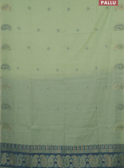 Munga cotton saree pista green and peacock green with thread & zari woven buttas in borderless style