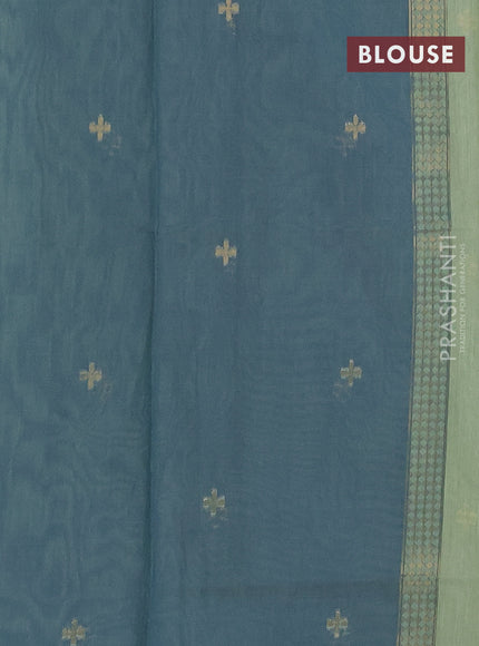 Munga cotton saree pista green and peacock green with thread & zari woven buttas in borderless style