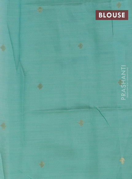 Munga cotton saree cream and teal green with thread & zari woven buttas and floral design thread woven border